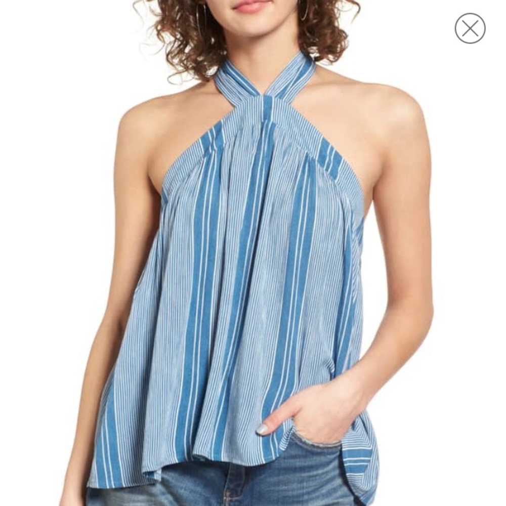 Mimi Chica Blue Striped Halter Top